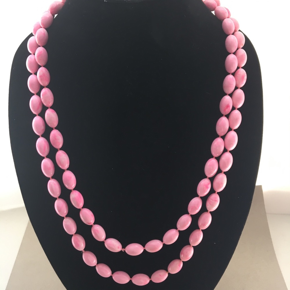 Sweet Bubblegum Pink White Marble Double Strand.